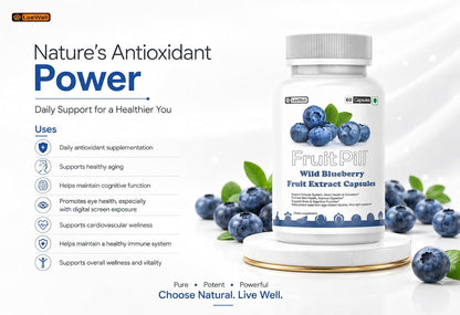 (LeeWell) Wild Blueberry Fruit Extract Supplement for Antioxidant, Eye & Brain Wellness- 60 Veg Capsules
