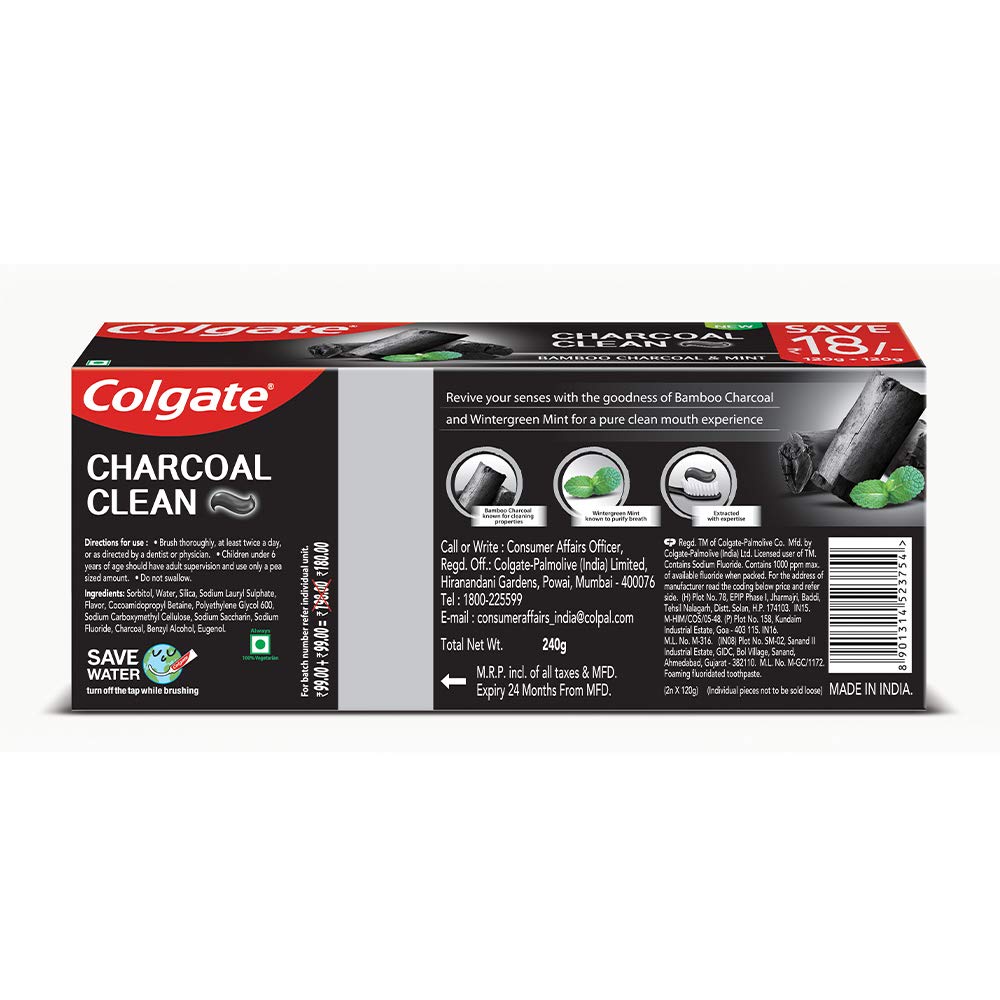 Colgate Charcoal Clean Deep Clean Oral Care Toothpaste, Bamboo Charcoal and Mint (Black Gel) 240g Saver Pack