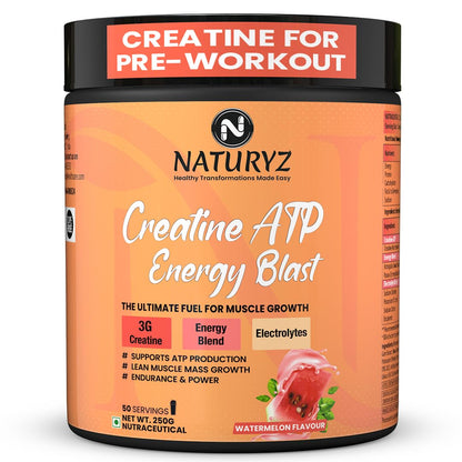 Naturyz Creatine ATP Energy Blast supplement container on a white background