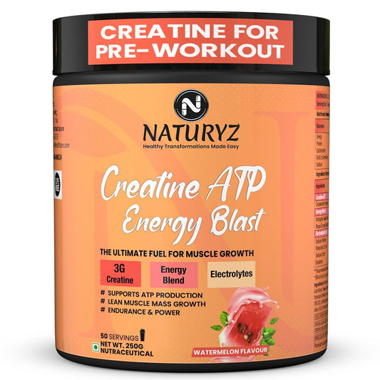 Naturyz Creatine ATP Energy Blast supplement container on a white background