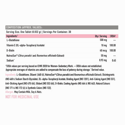 Supplement label with ingredients and nutritional information on a white background