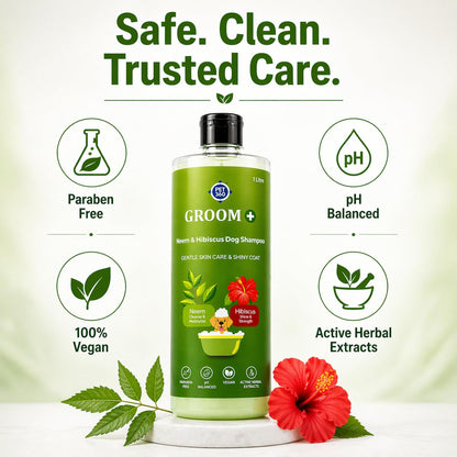 PET360 Groom+ Neem Hibiscus Oatmeal Puppy & Dog Shampoo 1000ml | Vegan Cruelty-Free | Non-Toxic pH Balanced | Phthalate & Paraben Free | Natural Pet Grooming