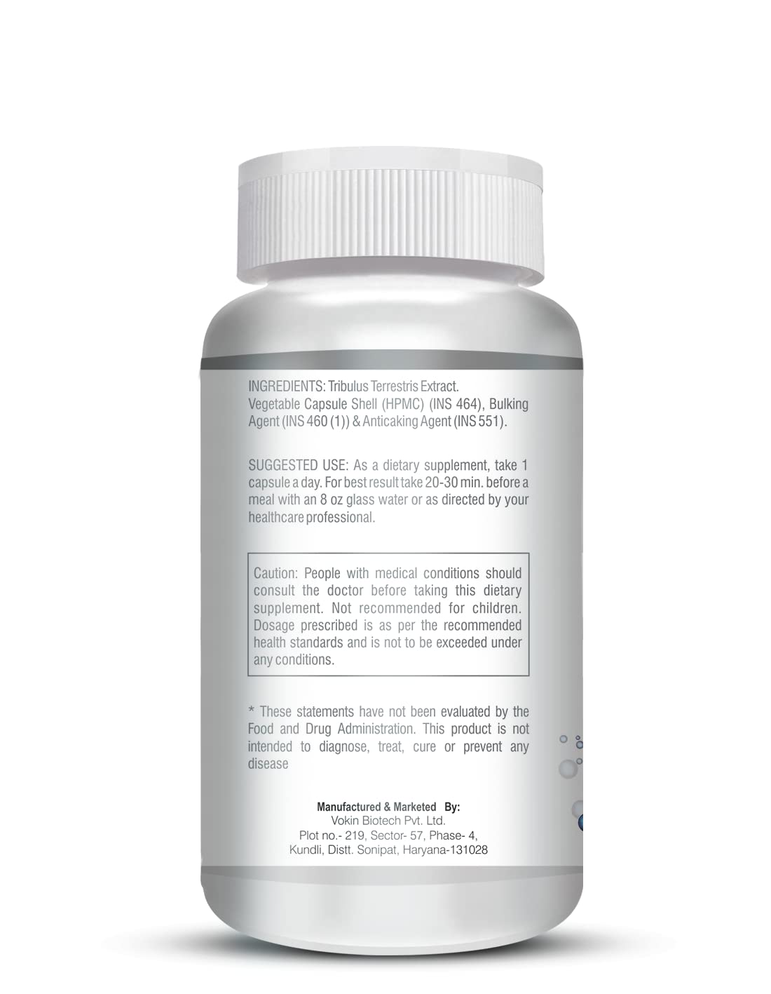 Supplement bottle with label on a white background