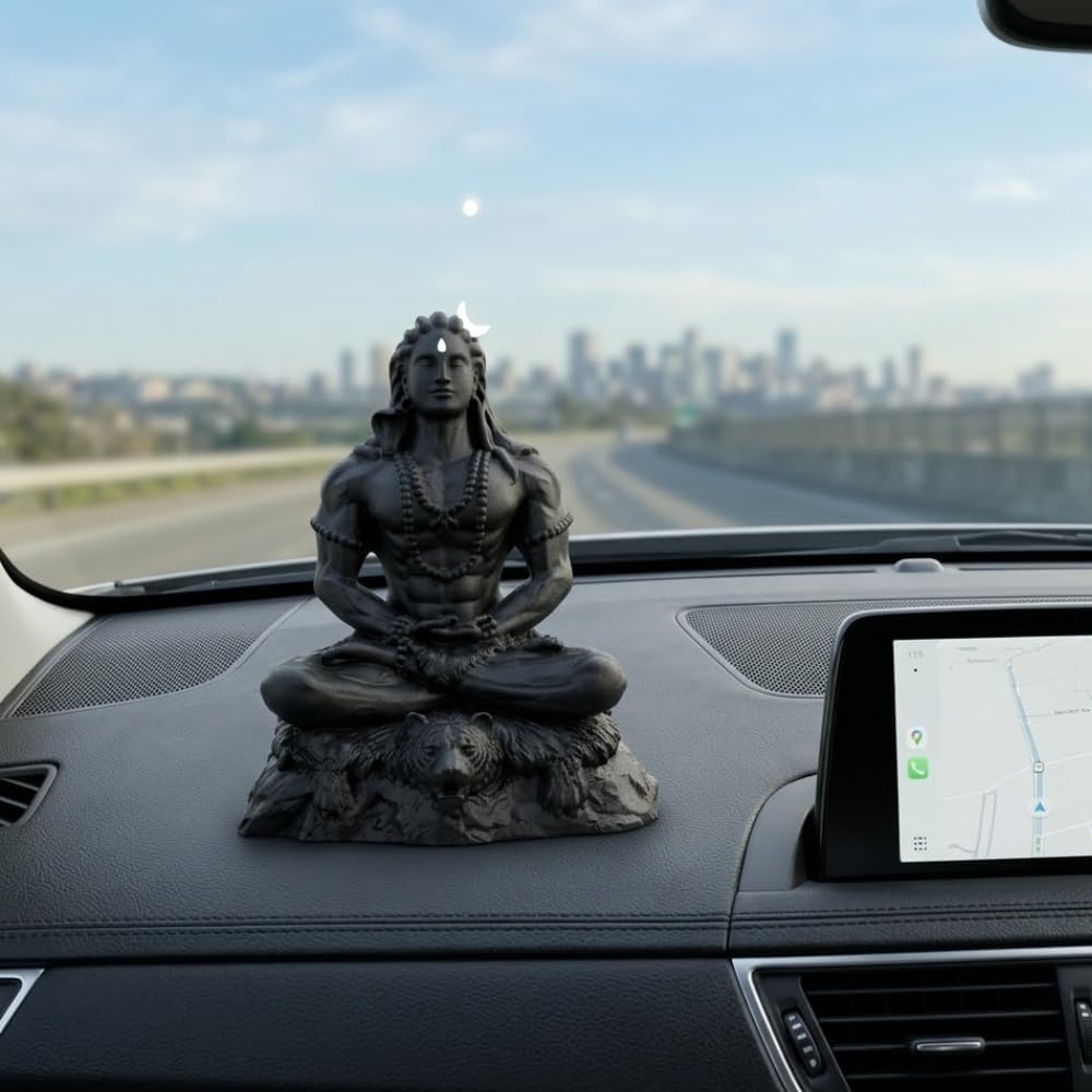Shivji Idol for Car Dashboard, Home Temple & Office Desk | Compact Resin Mahadev Murti for Puja Room, Table Decor & Spiritual Gift | Small Lord Shiva Statue (Meditating Adiyogi)