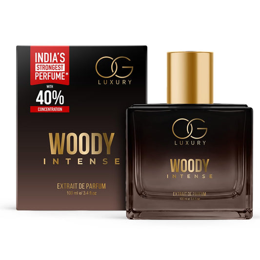 OG Luxury Woody Intense perfume bottle and packaging on a white background