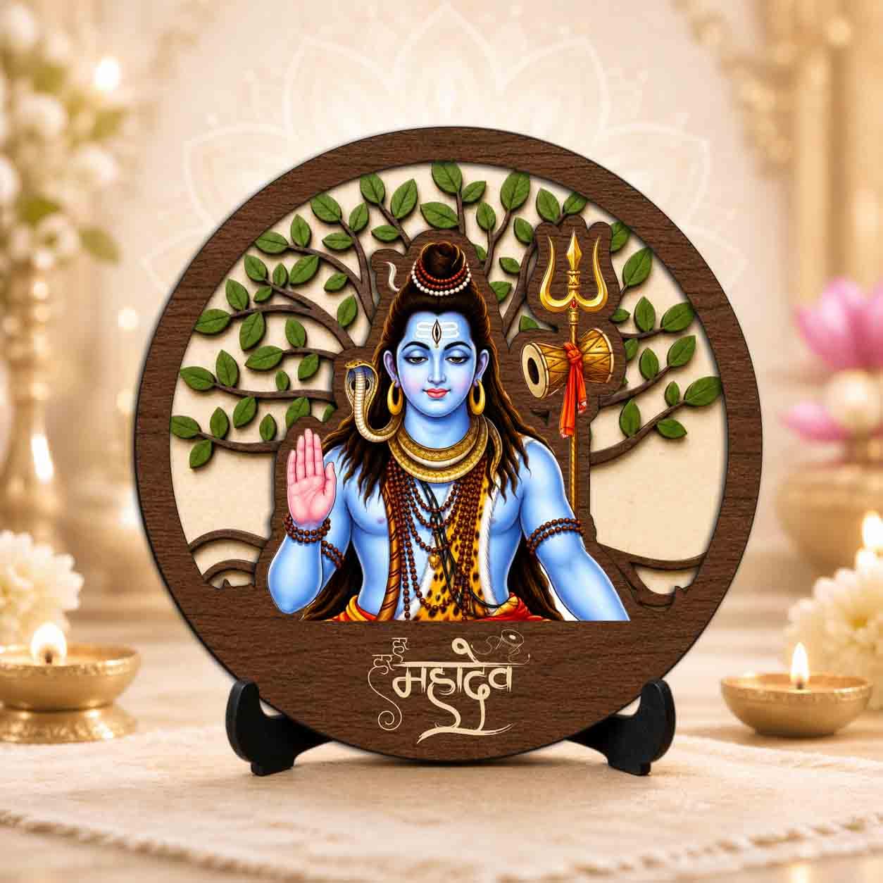 Plan To Gift Shiv Ji Wooden Murti for Home Mandir, Prayer Room, Table Top Decor & Spiritual Gifting - 5x5 Inch