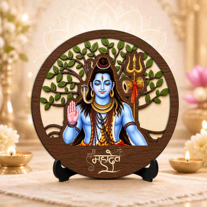 Plan To Gift Shiv Ji Wooden Murti for Home Mandir, Prayer Room, Table Top Decor & Spiritual Gifting - 5x5 Inch