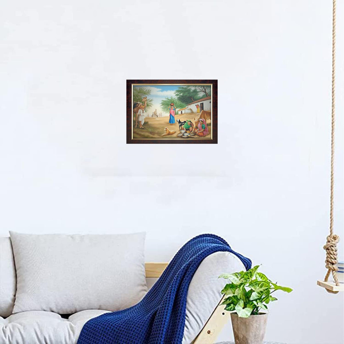 Premium Sparkle Lamination, Rajasthani Village Photo Frame, Copper Gold, 14x20 Inch 3129