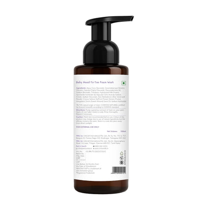 AreoVeda Baby Head-To-Toe Foam Wash With Self-Foaming Pump (500ml) I Tear-Free Baby Wash I 24 Hrs Hydration I pH 5.5 With PENTAVITIN® & Aloe Vera I Safe from Day 1 I Lab Tested, Ecocert Certified, EWG Verified