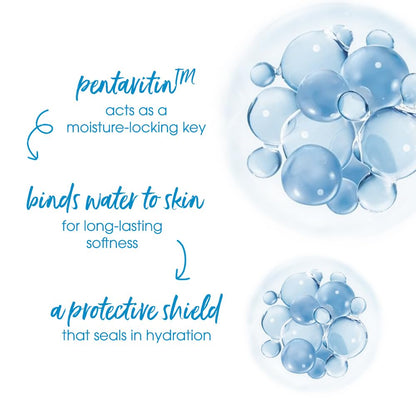 Advertisement for pentavitin with text about moisture-locking key, water binding to skin, and protective shield.