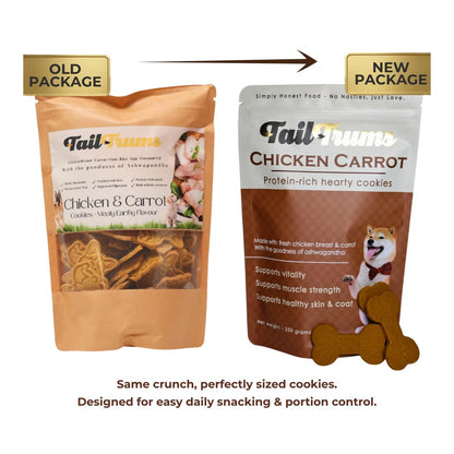 TailTrums Dog Biscuits – Chicken & Carrot Cookies with Ashwagandha 250g | Healthy Dog Food | Freshly Baked Dog Treats, All Natural & Preservative Free | Human-Grade Ingredients| All Breeds |