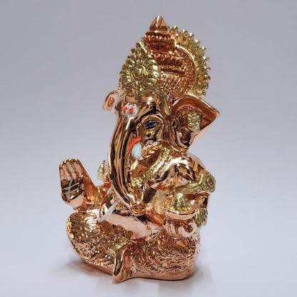 Gold Art India Rose Gold Finish Lord Ganesha Idol 3.5 Inch for Home Temple, Office Desk & Gifting | Premium Ganpati Murti