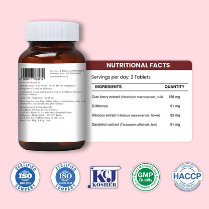 ZEROHARM Holo UTI with Cranberry, D-Mannose, Hibiscus & Dandelion | Helps Reduce Burning & Discomfort | Fast-Acting Relief Supplement for Men & Women | Advanced Nanotechnology | 60 Tablets