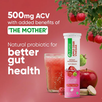 Dr. Vaidya's Apple Cider Vinegar Effervescent Tablet with Mother | ACV Detox & Weight Loss Tablets | Aids Digestion & Gut Health; Boosts Metabolism | Fat Burner for Men & Women | 15 Tablets