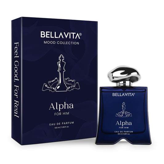 Bellavita Alpha for Him Eau de Parfum bottle and packaging on a white background