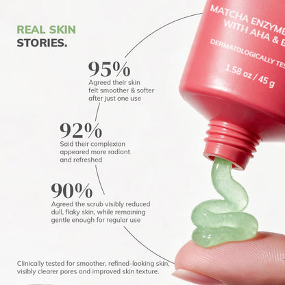CLAYCO Matcha Enzyme Scrub with AHA & BHA | Gentle Exfoliating Green Tea Scrub for Dead Skin Removal, Blackheads & Pore Cleansing (45g)