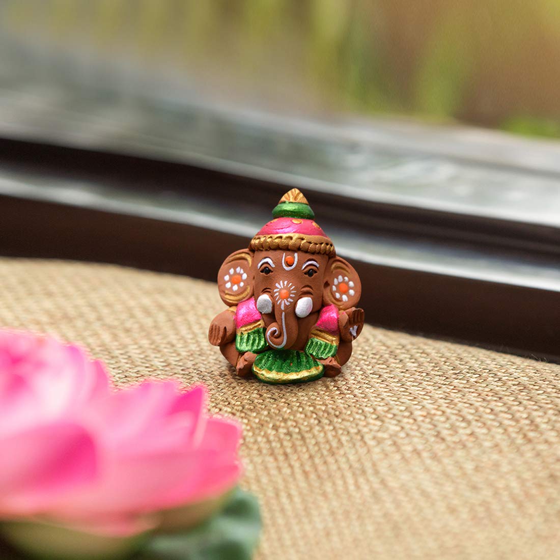 Terracotta Earthenware Handpainted Baby Car Ganesha -Idols and Figurines Showpieces Home Decor (EL-014-032, Multicolour, 4.57 cm x 4.57 cm x 4.83 cm)