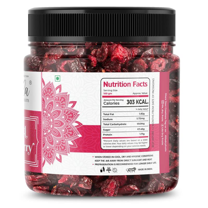 LILA DRY FRUITS Californian Dried and Sweet Sliced Cranberries | Real dried fruit without Sugar | No added Preservatives | Dehydrated Superfood Vegan & Non GMO Fruit Perfect for Gifting