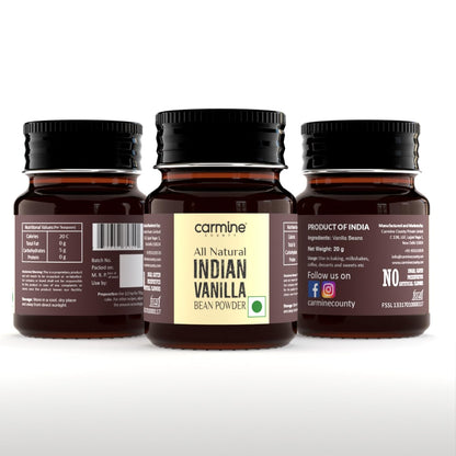 Carmine County 100% Pure & Natural Indian Vanilla Bean Powder, 20g | Aromatic Baking Enhancer | Rich in Flavor & Aroma | No Additives or Preservatives | Ideal for Cakes, Coffee, Sweets, Milkshakes, Cookies & Desserts