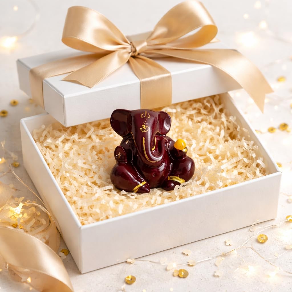 Resin Lord Ganesha Idol Car Dashboard 5x5cm (Maroon)