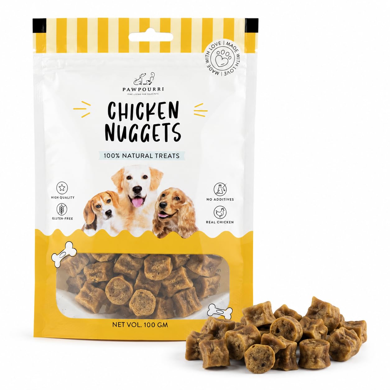 PAWPOURRI Natural Chicken Nuggets Dog Treats, 100gm (Pack of 1) | Protein Rich Soft & Chewy Snacks for Dogs | Suitable for All Breeds & Life Stages | Daily Reward & Training Treats