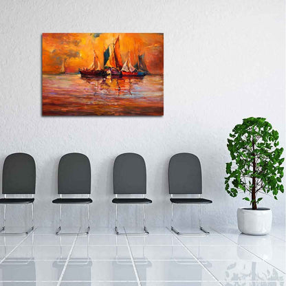 Boats & Sea D4 | Canvas Painting for Bedroom & Living Room | Engineered Wood Frame | 20.6 x 14 inch (52 x 36 cms)