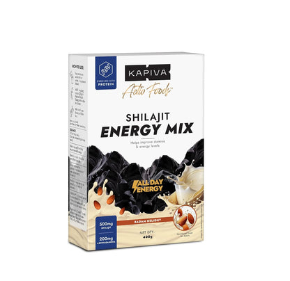 Kapiva Shilajit Energy Mix | Badam Flavour | Energy Drink for Men | Natural Nutritional Supplement |60% + Fulvic Acid, 80+ Minerals | Pure Himalayan Shilajit, Ashwagandha, 5g Protein | Improves Daily Energy, Stamina and Focus| 400g