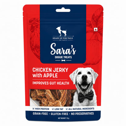 Sara's Chicken Jerky with Apple Dog Treats High-Protein - 70 gm | Tasty, Nutritious & Protein-Rich Dog Snack | Suitable for Puppies, Adults & Senior Dogs