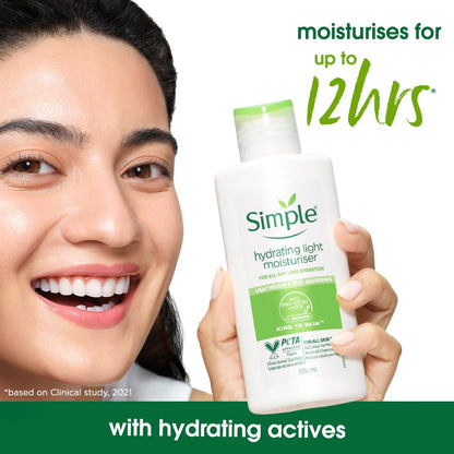 Simple Hydrating Light Moisturiser, 125ml | 12HR Hydration | With Niacinamide, Pro-Vitamin B5, Strengthens Skin Barrier| Lightweight, Non-Greasy Moisturizer | For Soft, Smooth Skin