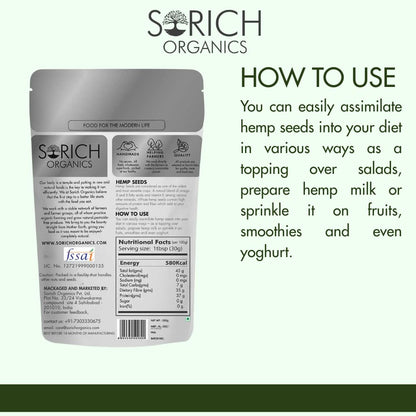 Sorich Organics Hemp Hearts Seed 200g – Raw, Shelled Hemp Seeds | High Protein, Omega 3 & 6 | Keto, Vegan, Gluten-Free Superfood, Great for Smoothies & Salads.