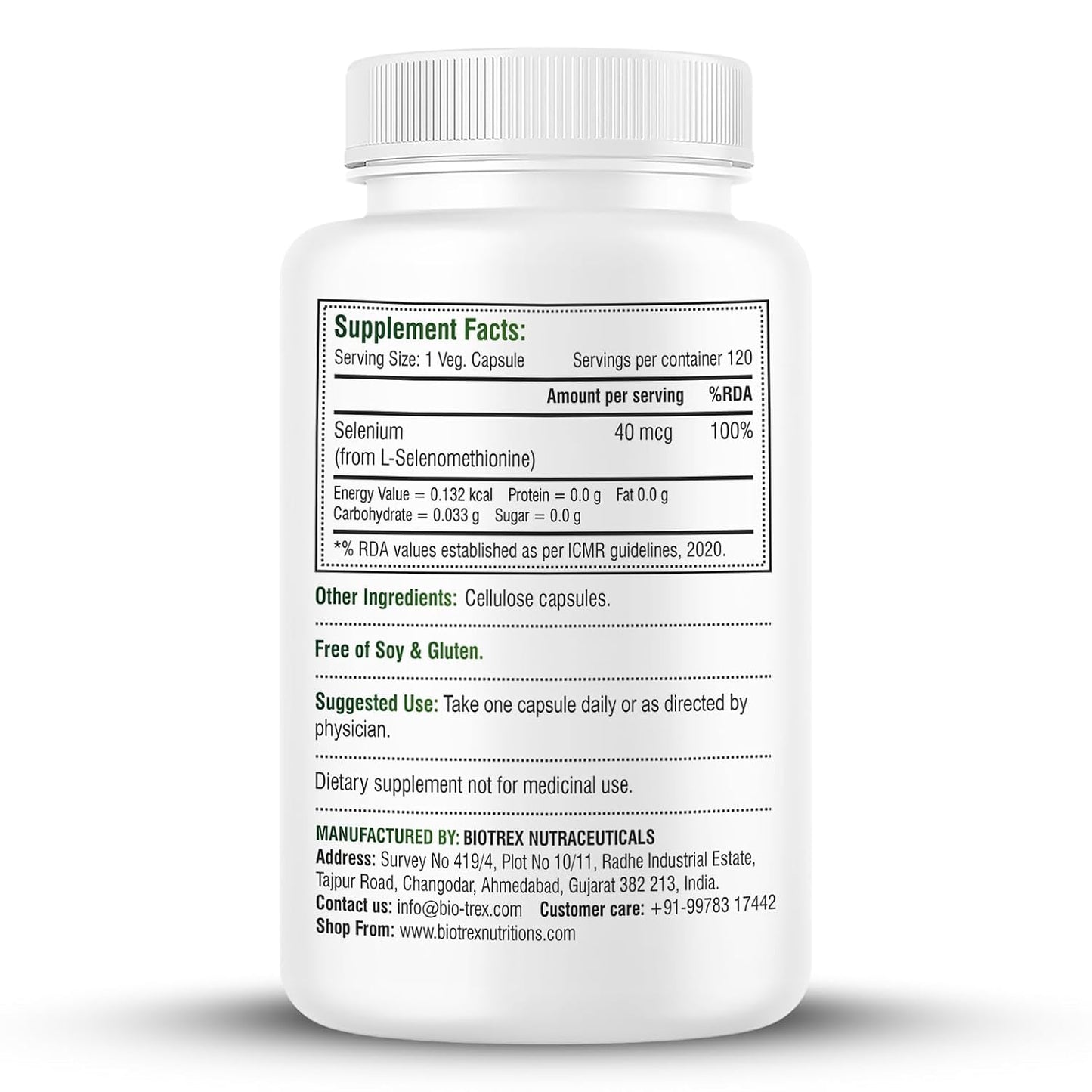 Biotrex Nutraceuticals Selenium 40mcg (L-Selenomethionine) Essential Trace Mineral with Superior Absorption | Antioxidant | Supports Immunity & Healthy Thyroid Function - 120 Veg Capsules