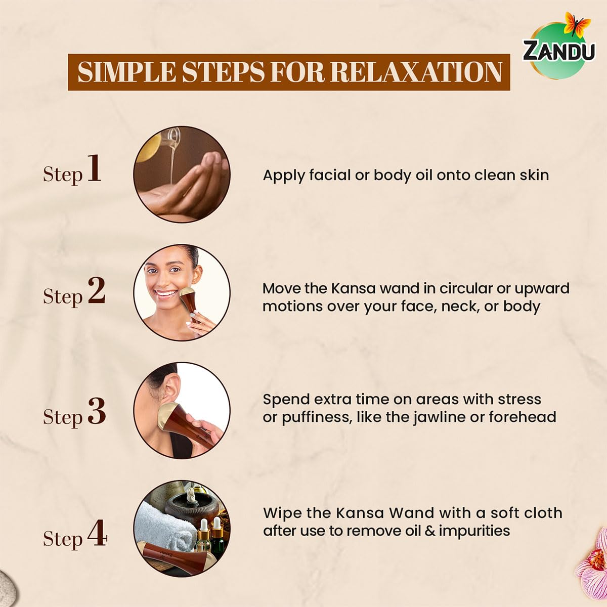 Zandu Ayurvedic Dual Sided Kansa Wand Massager | 100% Bronze & Teakwood handle– Portable Face, Neck, Body & Foot Massager | Promotes Relaxation & Improves Blood Circulation | Face Yoga Wellness Tool