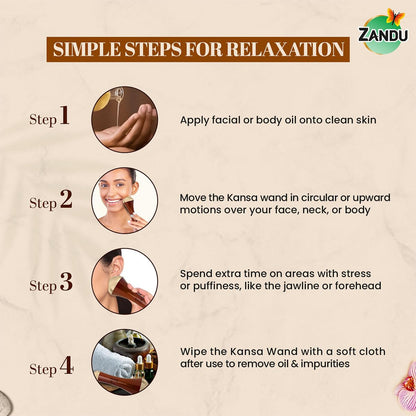 Zandu Ayurvedic Dual Sided Kansa Wand Massager | 100% Bronze & Teakwood handle– Portable Face, Neck, Body & Foot Massager | Promotes Relaxation & Improves Blood Circulation | Face Yoga Wellness Tool