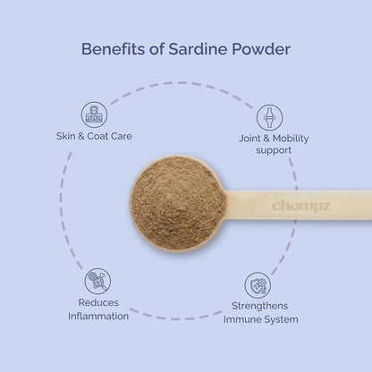 Chompz Sardine Powder for Cats | Natural Omega-3 Supplement | 50G | Pure Whole Fish Powder for Joints, Skin & Coat | Cat Food Topper | Scooper Included | for Kittens & Adults | 25+ Servings