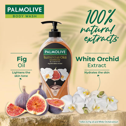 Palmolive Luminous Oil Rejuvenating Body Wash,750ml Pump Bottle, 100% Natural Fig Oil & White Orchid Extracts For Soft & Radiant Skin, PH Balanced Bodywash, Free Of Parabens And Silicones