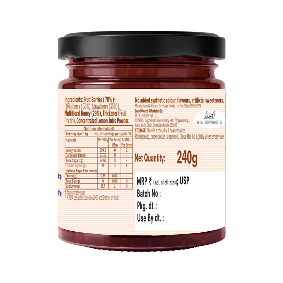 Eatopia Mixed Berry Honey Jam, 70% Berries, Pack Of 1 (240g)