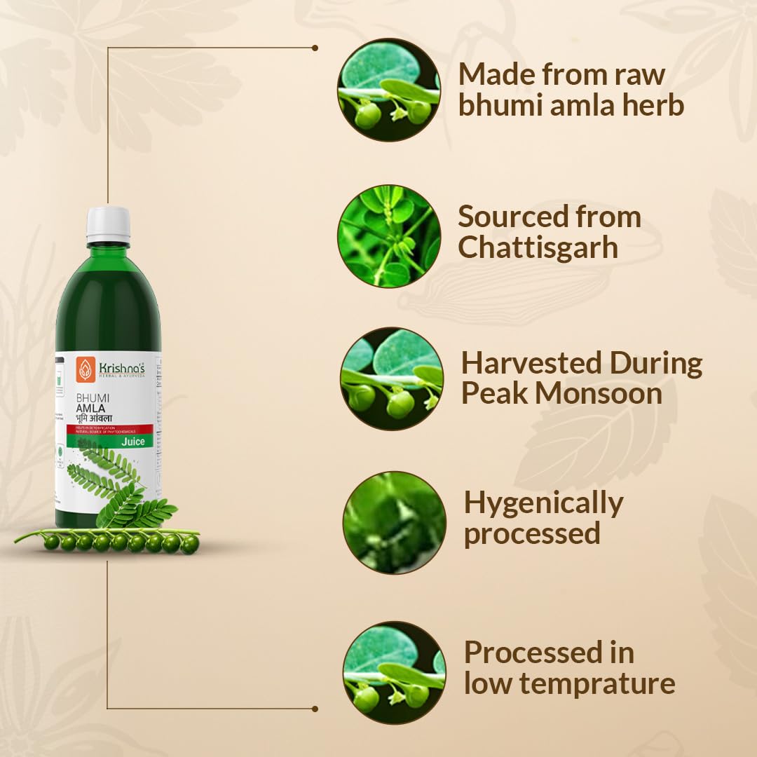 KRISHNA'S HERBAL & AYURVEDA Bhumi Amla Juice - 1000 ml | Natural liver detoxifier | Strengthens the digestive system | Sugar free Juice