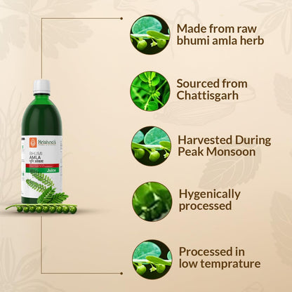 KRISHNA'S HERBAL & AYURVEDA Bhumi Amla Juice - 1000 ml | Natural liver detoxifier | Strengthens the digestive system | Sugar free Juice