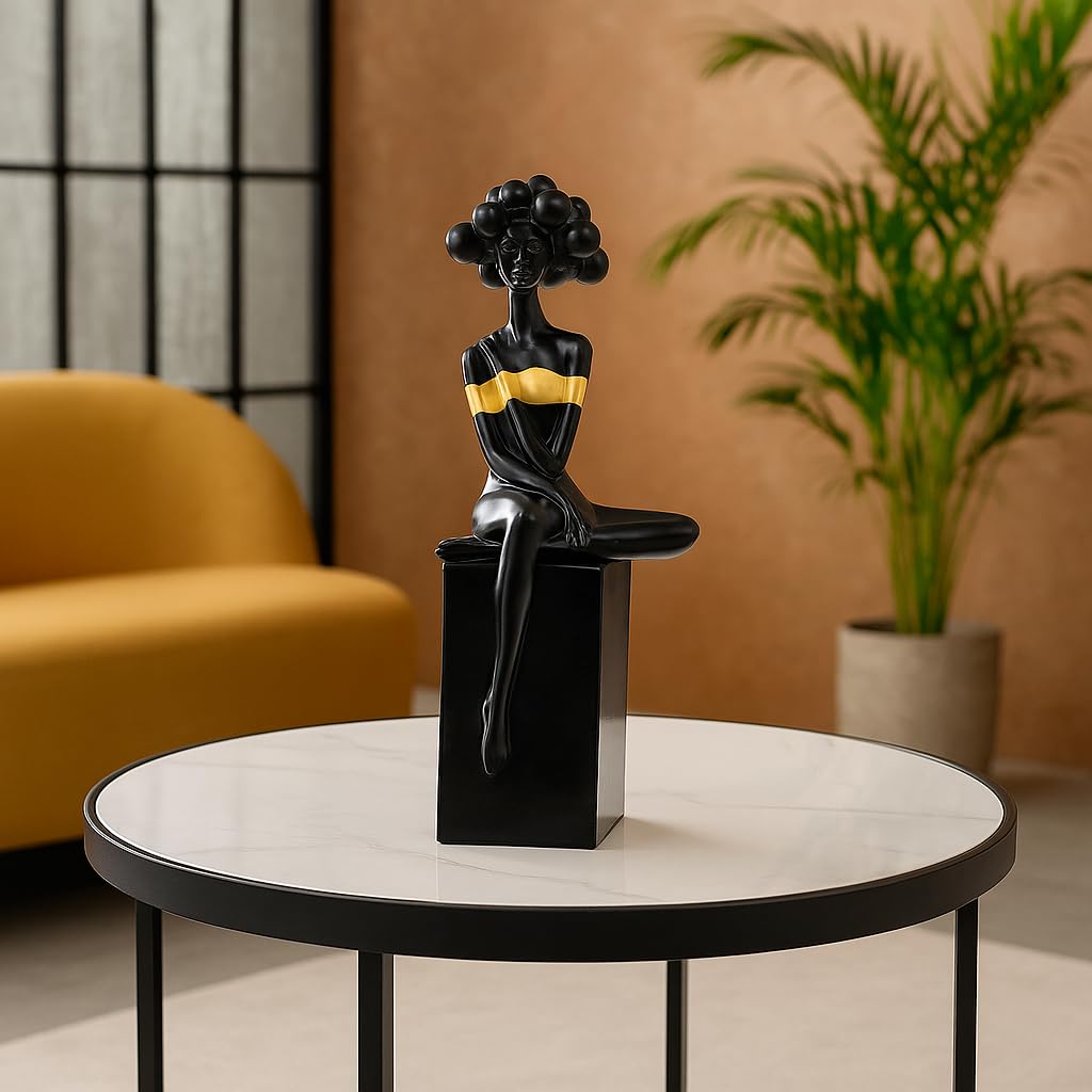 Xtore Modern Abstract Woman Figurine | Resin Home Decor Accent | Unique Art Piece for Living Room, Office, or Gallery | Contemporary and Stylish Design - Black