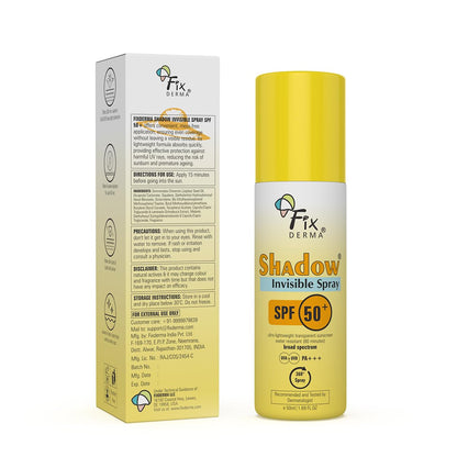 Fixderma Shadow SPF 50+ PA+++ Invisible Spray | Ultra Lightweight Transparent Sunscreen | Water Resistant Broad Spectrum UVA&UVB Sunscreen water resistant, spray for body 50ml (Pack of 1)