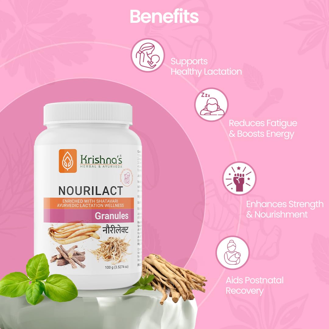 Krishna's Nourilact Granules - Blend of 6 Powerful Herbs | Enriched with Shatavari | Support Lactation, Digestion & Postnatal Energy - 100 gm
