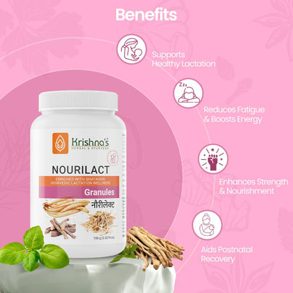 Krishna's Nourilact Granules - Blend of 6 Powerful Herbs | Enriched with Shatavari | Support Lactation, Digestion & Postnatal Energy - 100 gm