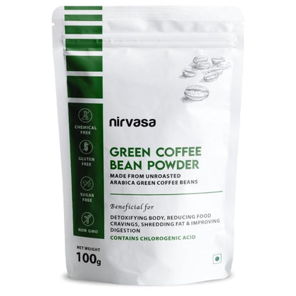Nirvasa Pure Green Coffee Bean Powder for Weight Loss & Detox | Natural Fat Burner with Chlorogenic Acid | Boosts Metabolism, Energy & Fitness | Unroasted Arabica Extract Powder, 100g