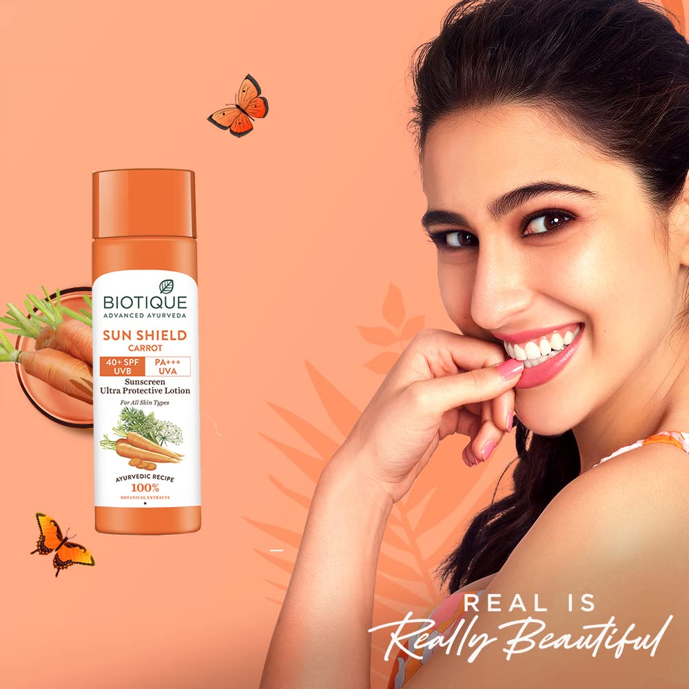 Biotique Bio Carrot Face And Body Sun Lotion All Skin Type SPF 40 Uva/Uvb, 120Ml, 1 Count