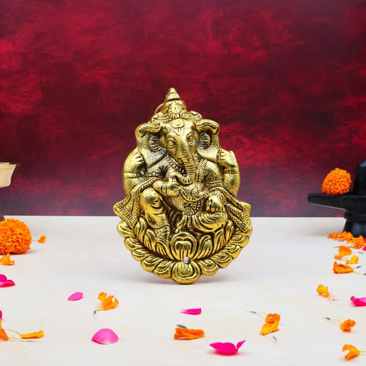 Metal Golden Color Hanging Ganesh ji | Ganesha Idol for Door Entrance & Decoration (Size : 15.5cm | Weight : 120gm)