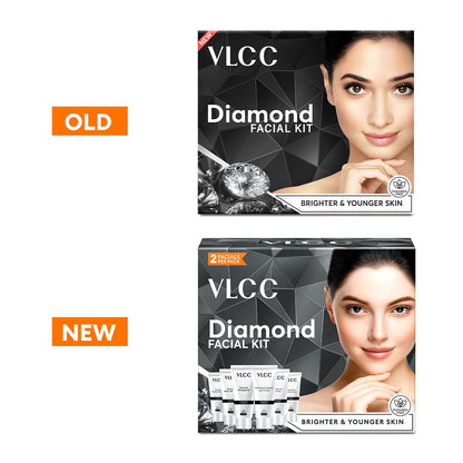 VLCC Diamond Facial Kit - 60g | Purifying with Parlour Glow | Improves Elasticity, Brightens and Helps Lighten Patchy, Damaged Skin | with Colloidal Diamond, Aloe Vera, Jojoba & Olive Oil