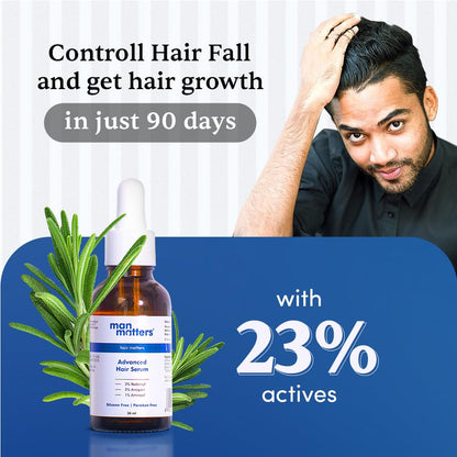 Man Matters Advanced Hair Growth Serum 30ml | With 23% actives (3% Redensyl, 2% Anagain & 1% Aminexil, Rosemary Leaf Extract) | Reactivates Hair Cells, Improves Hair Density & Promotes Hair Growth