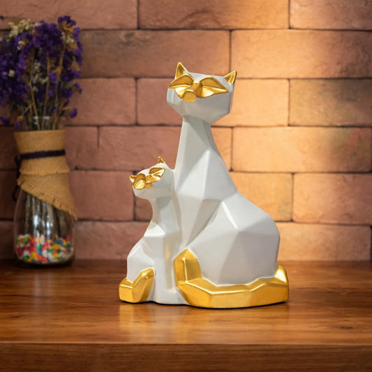 Cat Couple Showpiece Statue for Good Luck, Home Decoration Items for Living Room, Cat for Office Desk Good Luck Vastu Fengshui Ceramic Items, Centre Table Decor, Valentine's Day Gift