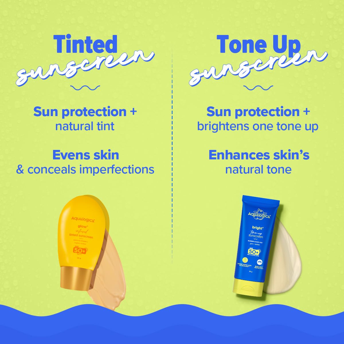 Aqualogica Bright+ Tone Up Sunscreen | Broad Spectrum SPF 50+ PA++++ with Kojic Acid & Blueberry | UVA/B & Blue Light Protection | Instantly Brightens | Lightweight, Non-Greasy, No White Cast | All Skin Types | Fragrance-Free | 50g