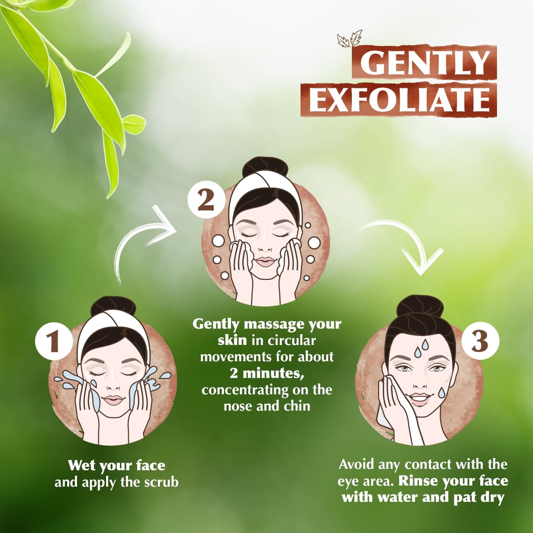 Step-by-step guide on gently exfoliating skin with illustrations and text.